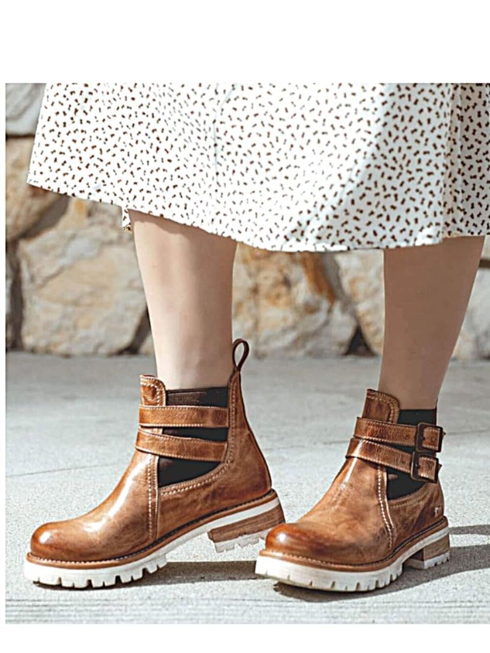 Bed Stu Ginger II Leather Buckle Chelsea Booties, Womens, 7.5, Tan Rustic